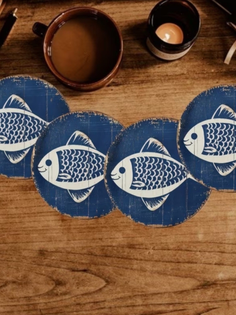 Blue Fish Coaster Set - Blue Decorative Fish Drink Coasters Set Of 4
